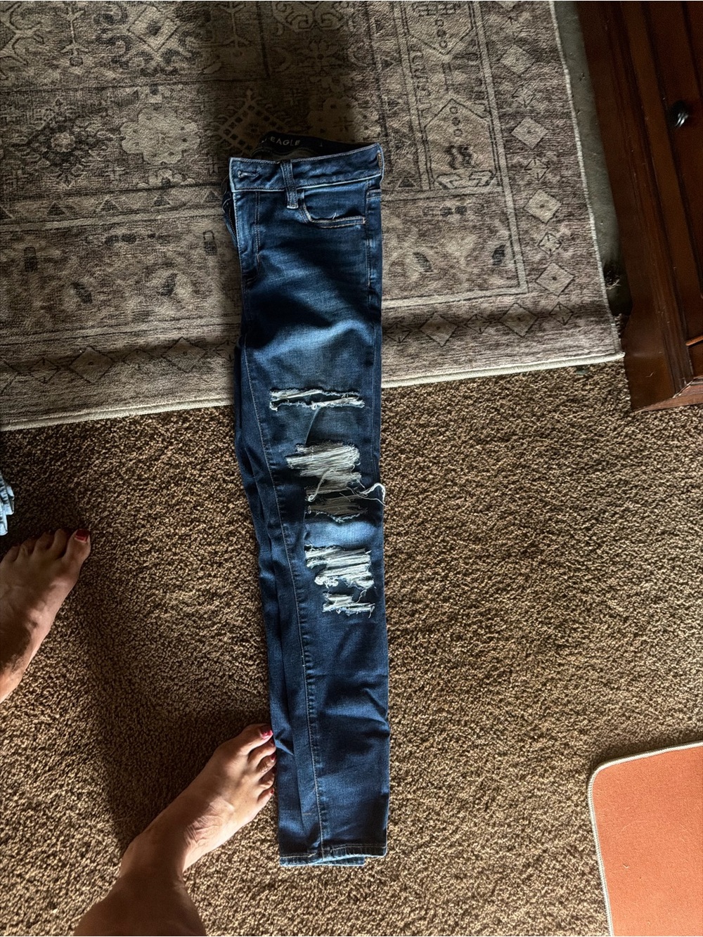 American Eagle Outfitters navy distressed skinny jeans